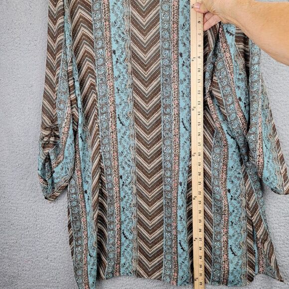 Emma James Top Womens Large Turquoise Brown Sheer Button-Up Lagenlook - Picture 9 of 14